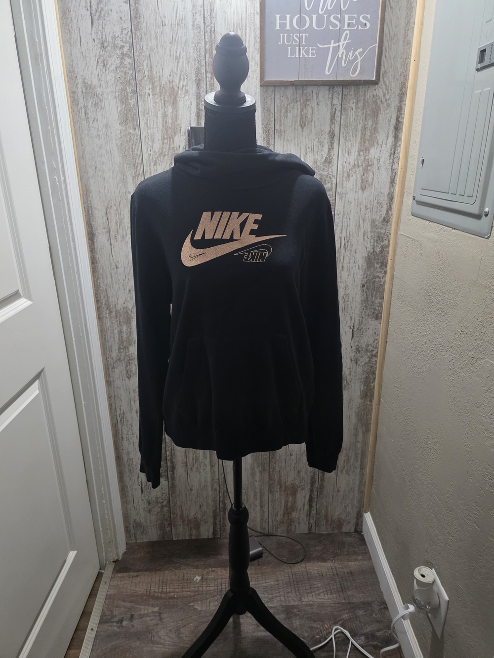 Nike Women's Black Hoodie with Pink Logo